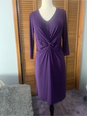 Lands' End Purple Twist-Front 3/4  Sleeve Dress